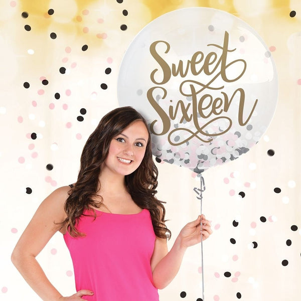 Blush Sixteen Latex Balloon W/ Confetti