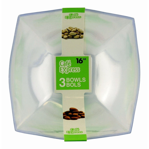 Bowl - Square Clear 16 Oz, 3/Pkg