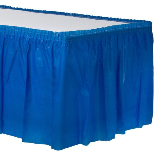 Bright Royal Blue Solid Color Plastic Table Skirt, 14' X 29"
