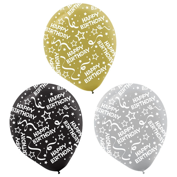 Bulk Balloons - Birthday Confetti Black/Silver/Gold, 100/Pkg