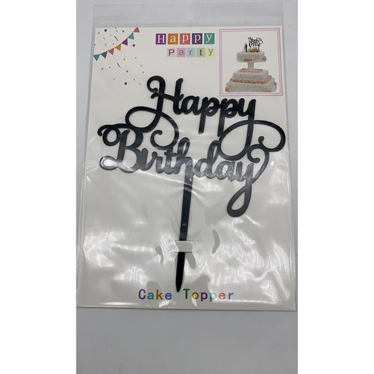 Happy Birthday Script Cake Topper Black