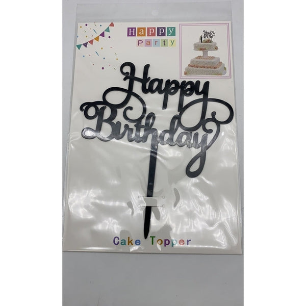 Happy Birthday Script Cake Topper Black