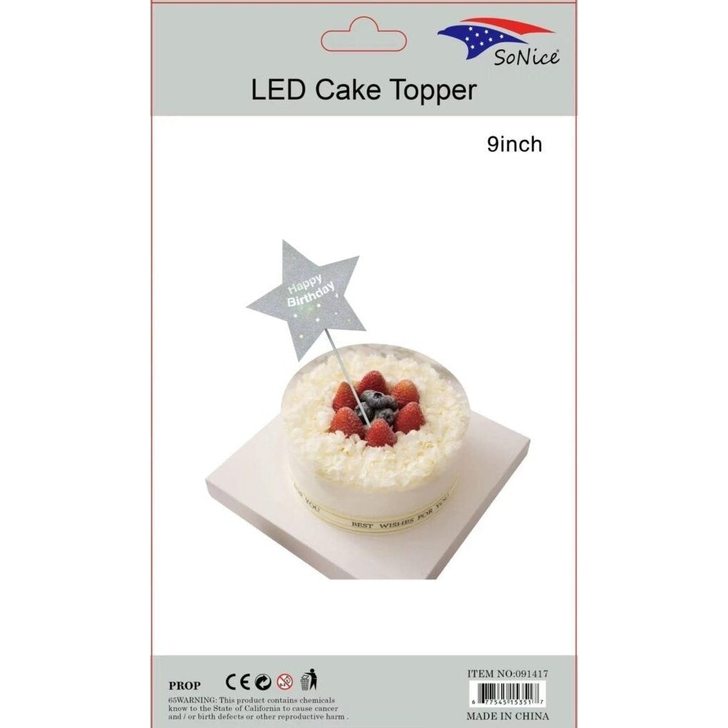 Cake Topper - Light-Up Birthday Star Silver