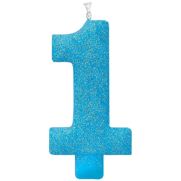 #1 Birthday Glitter Candle - Blue