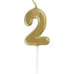 Mini Metallic Gold Number 2 Pick Birthday Candle