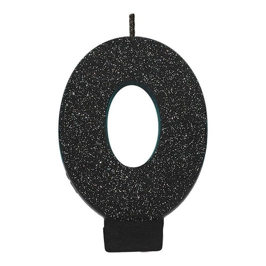 Numeral #0 Glitter Candle - Black