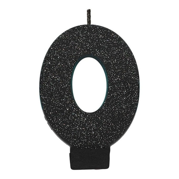 Numeral #0 Glitter Candle - Black