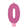 Numeral #0 Large Glitter Candle - Pink