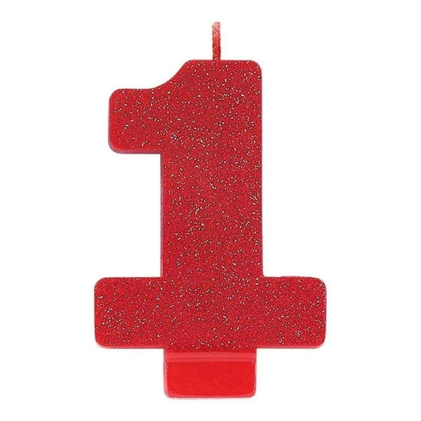 Numeral #1 Glitter Candle - Red