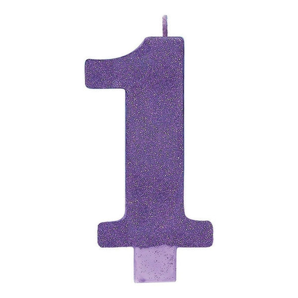 Numeral #1 Large Glitter Candle - Purple