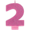 Numeral #2 Glitter Candle - Pink