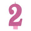 Numeral #2 Large Glitter Candle - Pink
