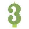 Numeral #3 Large Glitter Candle - Kiwi