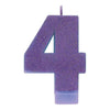 Numeral #4 Glitter Candle - Purple