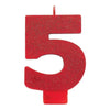 Numeral #5 Glitter Candle - Red