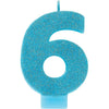 Numeral #6 Glitter Candle - Caribbean Blue
