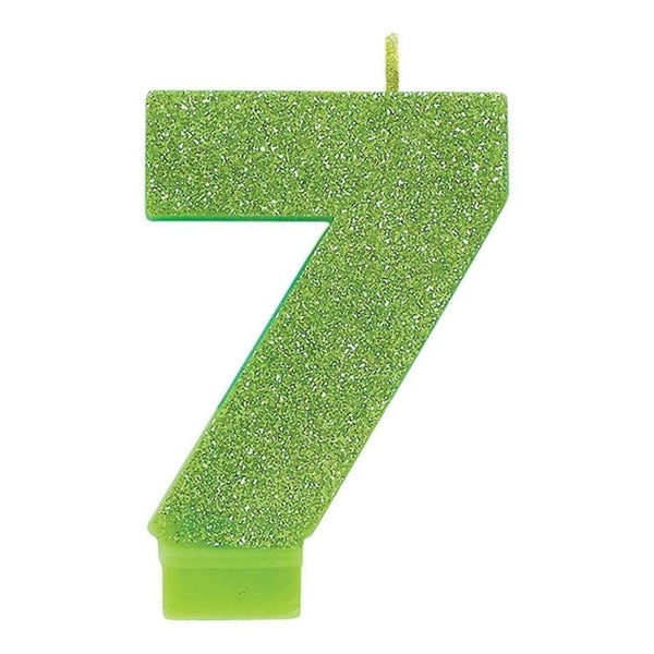 Numeral #7 Glitter Candle - Kiwi