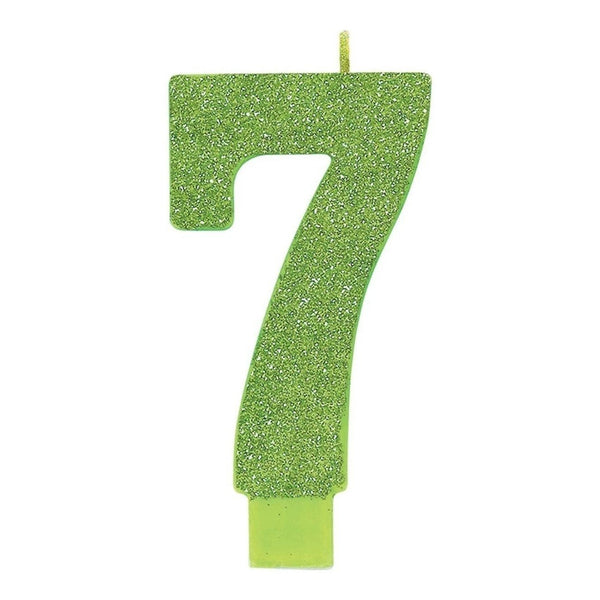 Numeral #7 Large Glitter Candle - Kiwi