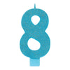 Numeral #8 Large Glitter Candle - Caribbean Blue