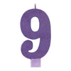 Numeral #9 Large Glitter Candle - Purple