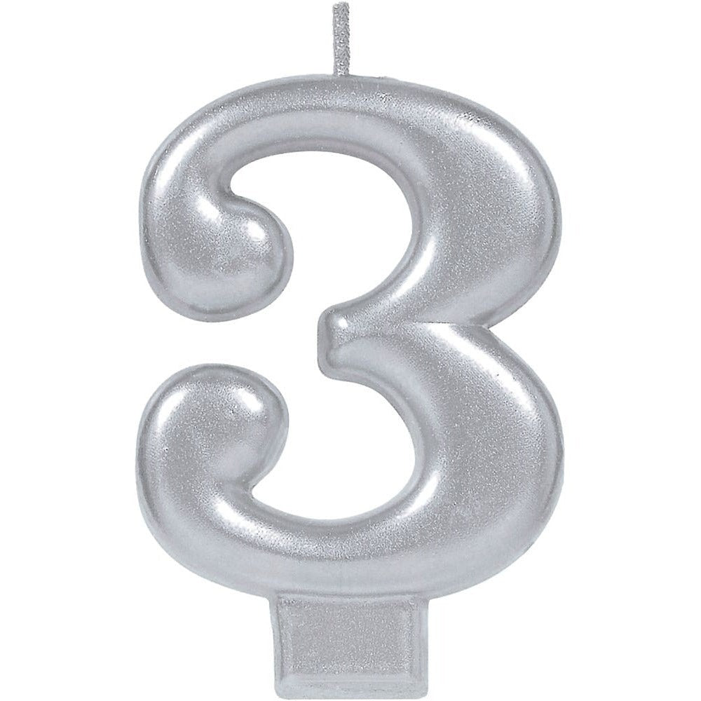 Numeral Metallic Candle #3 - Silver