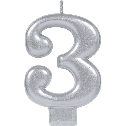 Numeral Metallic Candle #3 - Silver
