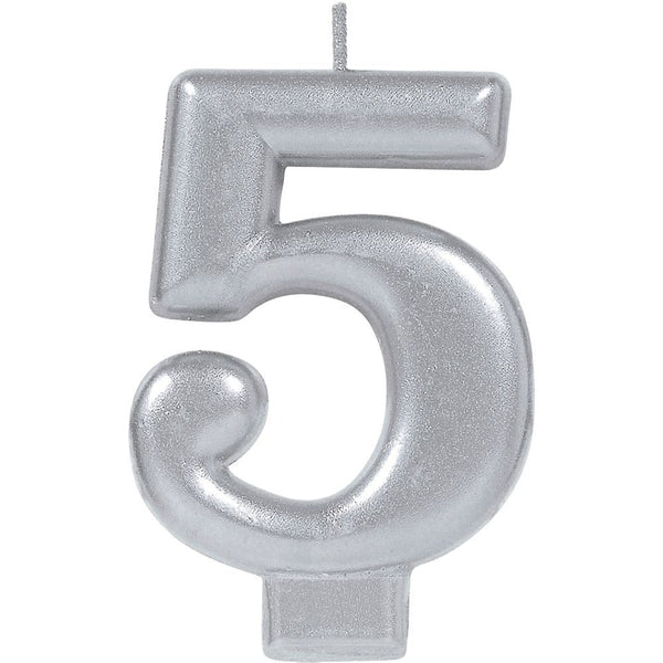 Numeral Metallic Candle #5 - Silver