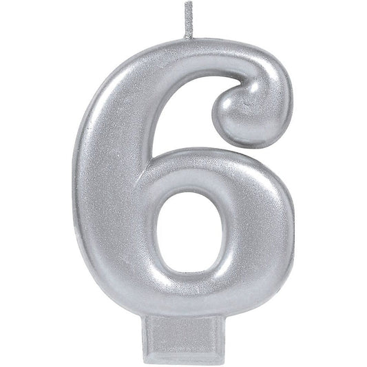 Numeral Metallic Candle #6 - Silver