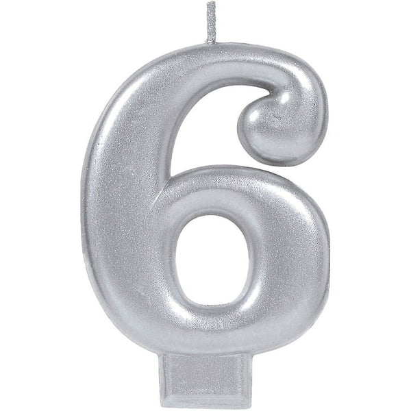 Numeral Metallic Candle #6 - Silver