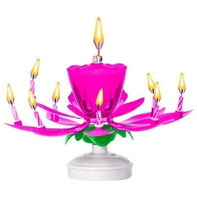 Candle - Spinning Musical Flower Pink