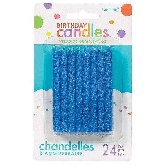 Large Glitter Spiral Candles - Blue