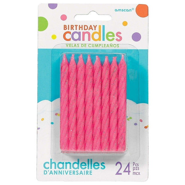 Large Glitter Spiral Candles - Pink
