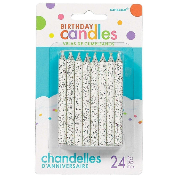 Large Glitter Spiral Candles - White