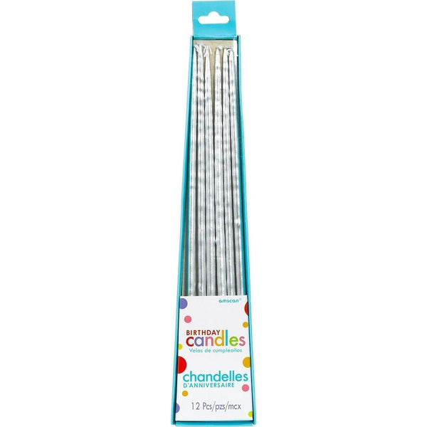 Thin Metallic Taper Candles - Silver