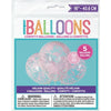 Clear Latex Balloons With Pink Heart Confetti 16", 5 Count - Pre-Filled