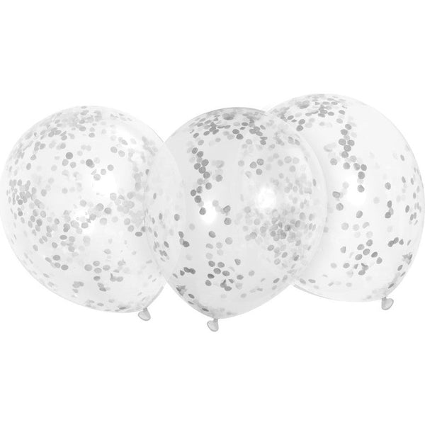 Clear Latex Balloons With Silver Confetti 12", 6 Count