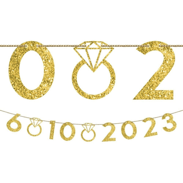 Customizable Number Banner, Gold Glitter