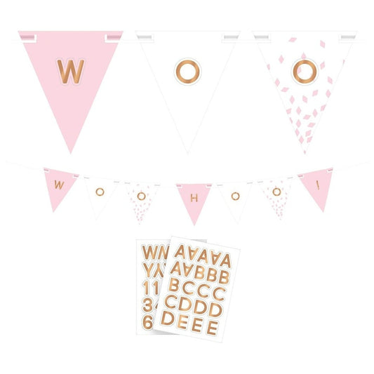 Customizable Paper Pennant Banner - Rose Gold/Blush