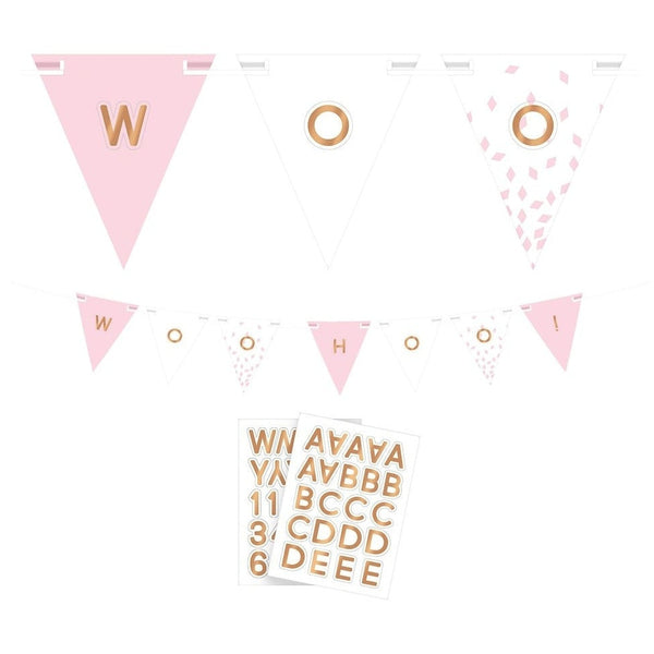 Customizable Paper Pennant Banner - Rose Gold/Blush