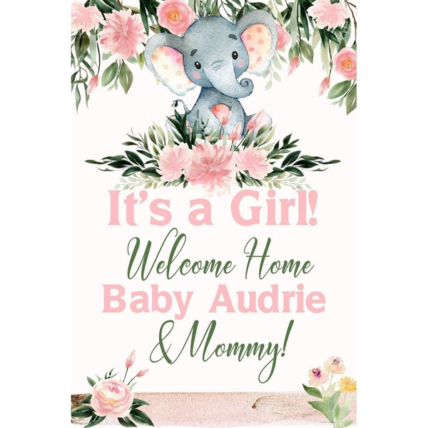 Customizable Yard Sign / Lawn Sign Baby Shower Elephant Pink