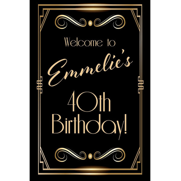 Customizable Yard Sign / Lawn Sign Welcome Art Deco Gold Birthday