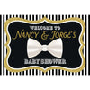 Customizable Yard Sign / Lawn Sign Welcome Baby Shower Black/White Bow Tie/Gold Landscape