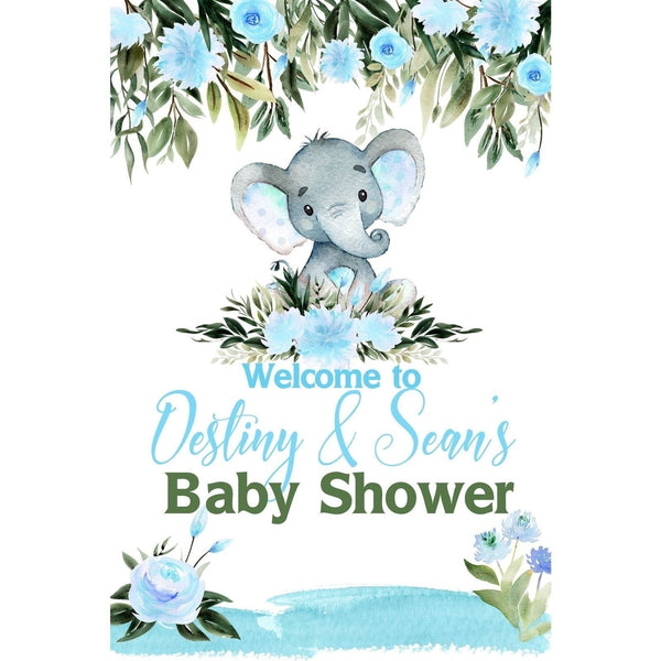 Customizable Yard Sign / Lawn Sign Welcome Baby Shower Elephant Floral Blue
