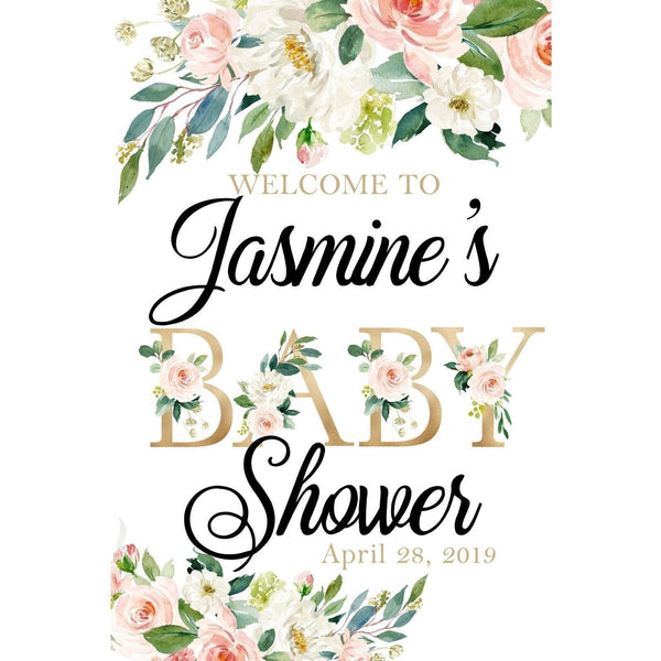 Customizable Yard Sign / Lawn Sign Welcome Baby Shower Gold Floral