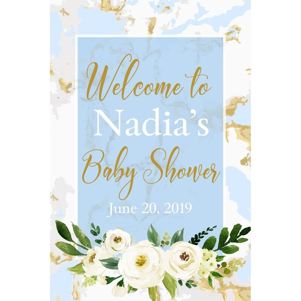 Customizable Yard Sign / Lawn Sign Welcome Baby Shower Floral Blue