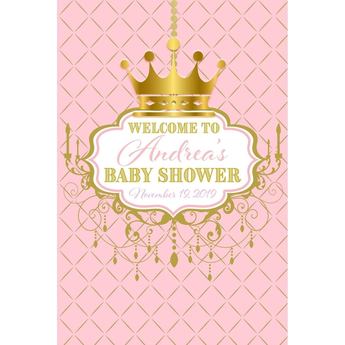 Customizable Yard Sign / Lawn Sign Welcome Baby Shower Royal Chandelier Pink