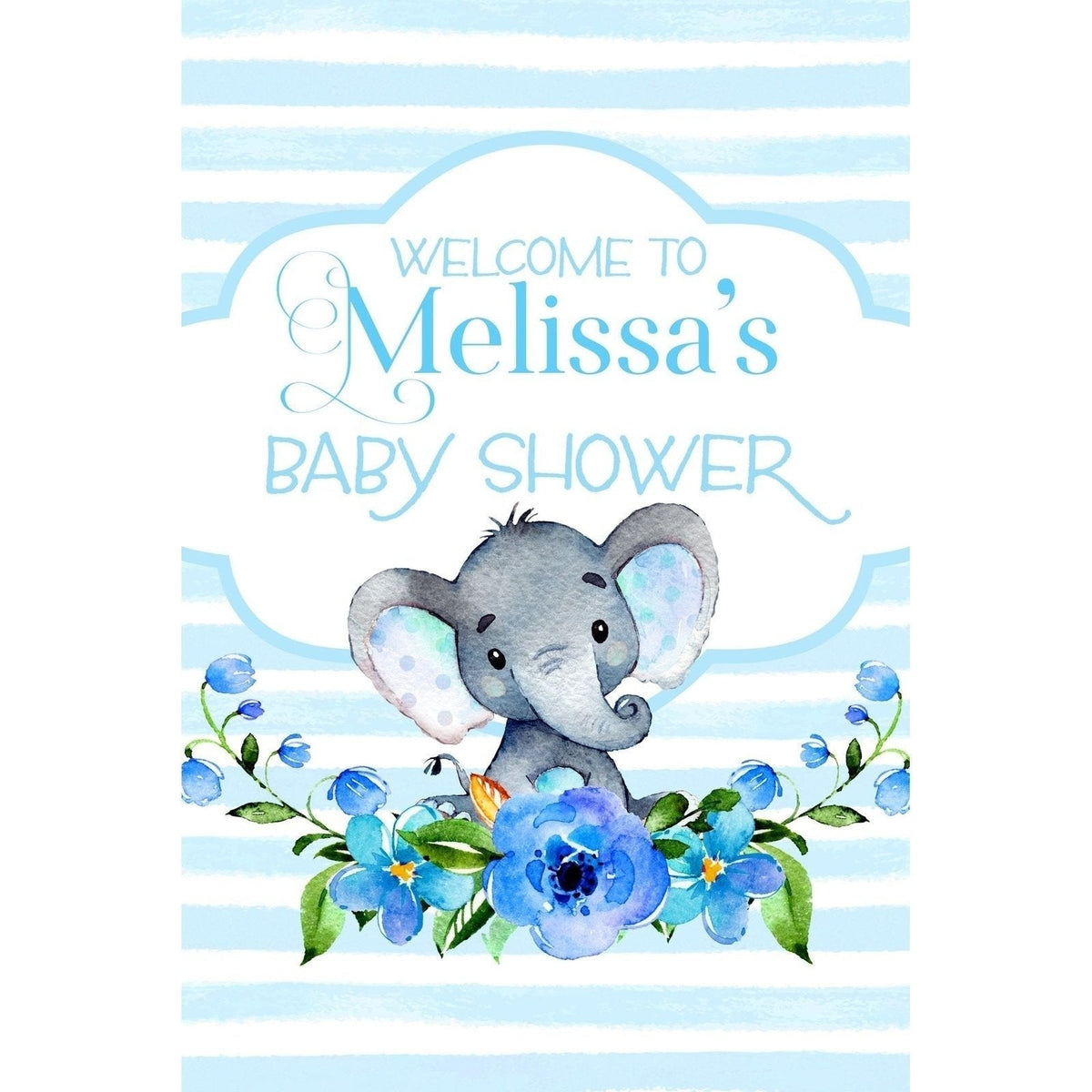 Customizable Yard Sign / Lawn Sign Welcome Bay Shower Elephant Stripe Blue