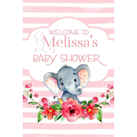Customizable Yard Sign / Lawn Sign Welcome Bay Shower Elephant Stripe Pink