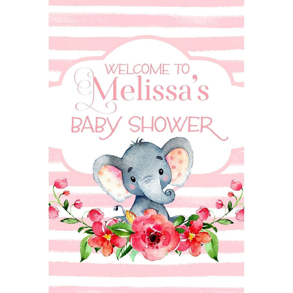 Customizable Yard Sign / Lawn Sign Welcome Bay Shower Elephant Stripe Pink