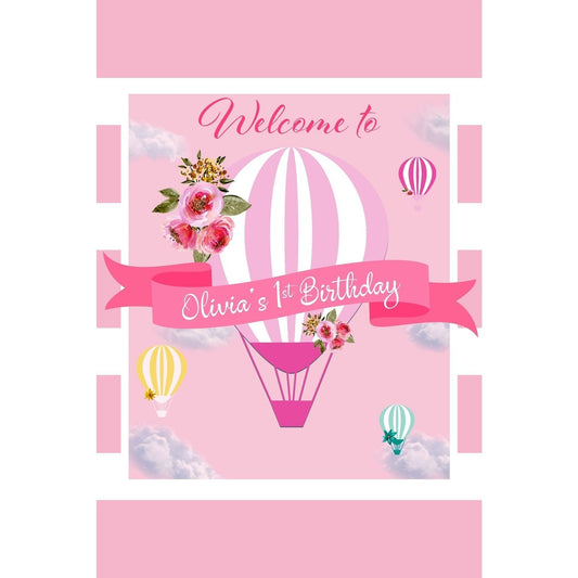 Customizable Yard Sign / Lawn Sign Welcome Birthday Hot Air Balloon Pink
